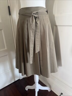 Tahari A-Line Tie-Belt Skirt in Khaki